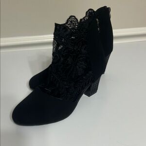 Chic Black Lace Heeled Boots